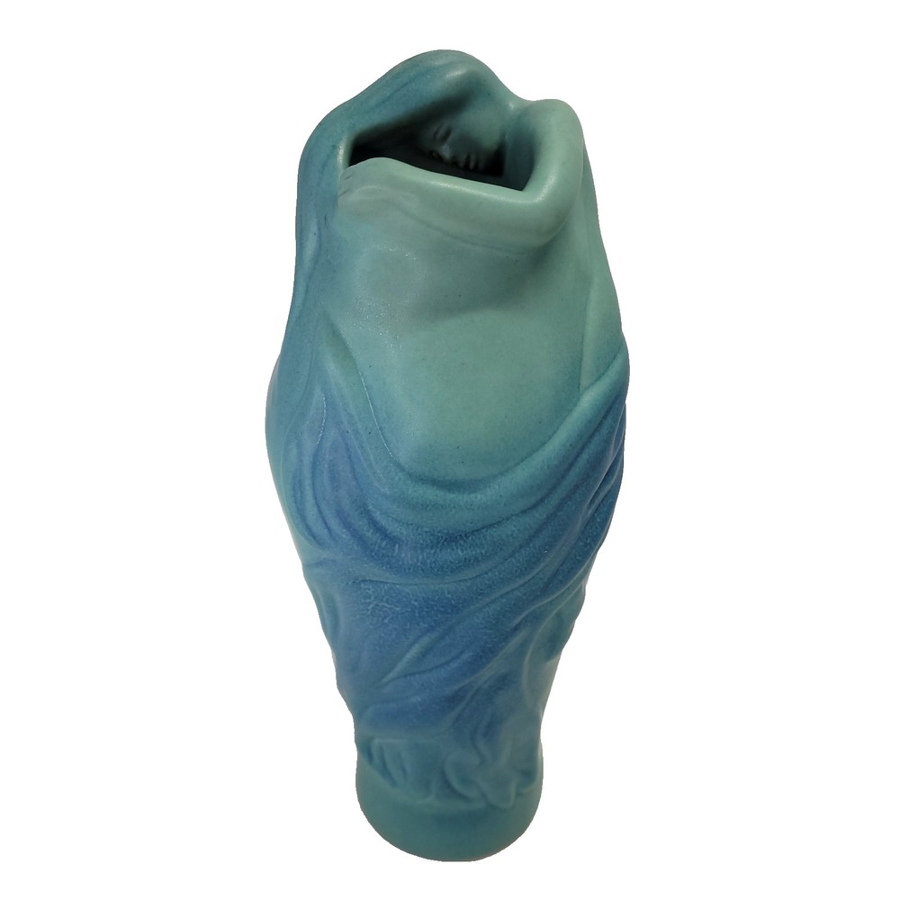 Van Briggle Lorelei art Nouveau pottery vase 10" teal & turquoise glaze Mermaid